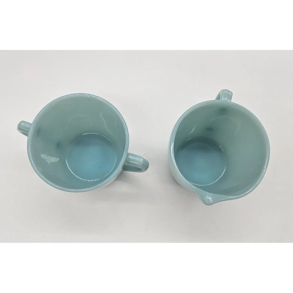 Fire-King Turquoise Blue Milk‎ Glass Creamer and Sugar Bowl Set Vintage USA MCM